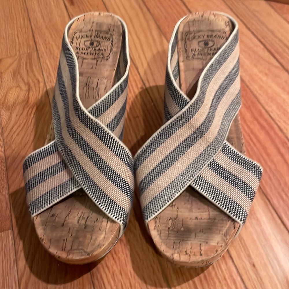 Blue and tan striped wedge. Very comfortable